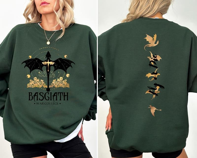 Basgiath War College Sweatshirt ,Dragon Rider, Fourth Wing Hoodie, Violet Sorrengail,Xaden Riorson, Fly or Die Sweatshirt...