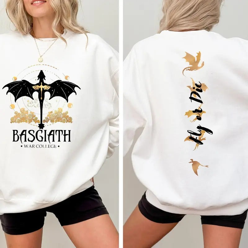 Basgiath War College Sweatshirt ,Dragon Rider, Fourth Wing Hoodie, Violet Sorrengail,Xaden Riorson, Fly or Die,Riders...