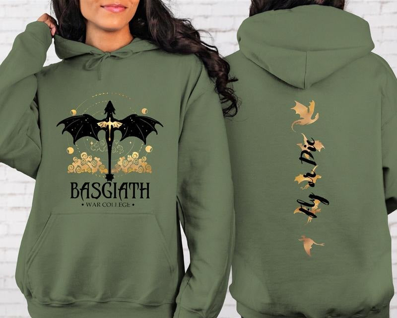 Basgiath War College Sweatshirt, Fourth Wing Hoodie ,Dragon Rider, Violet Sorrengail, Fly or Die T-shirt | GrindPrints.com