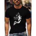 Basketball Player Print Men's Short Sleeve T-Shirts, Comfy Casual Elastic Crew Neck Tops For Men's Outdoor Activities...