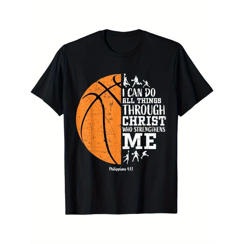 Basketball Printed, Men's Cotton T-shirt, Casual Short Sleeve Round Neck Tee, Soft Comfortable Basketball Players Top,...