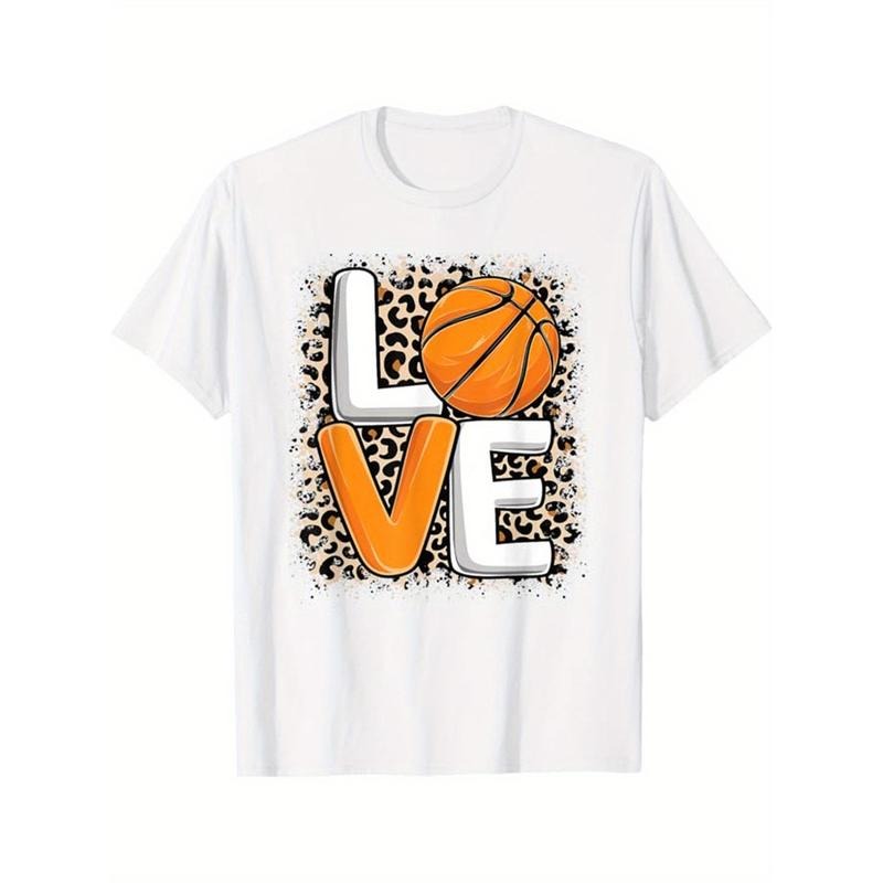 Basketball Printed, Men's Cotton T-shirt, Casual Short Sleeve Round Neck Tee, Soft Comfortable Basketball Players Top,...