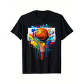 Basketball Printed, Men's Cotton T-shirt, Casual Short Sleeve Round Neck Tee, Soft Comfortable Basketball Players Top,...