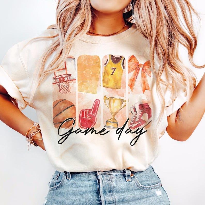 Basketball T-shirt, Game Day Coquette, Bow, Mama, Brushstroke Basketball Hoodie, Sweatshirt | GrindPrints.com