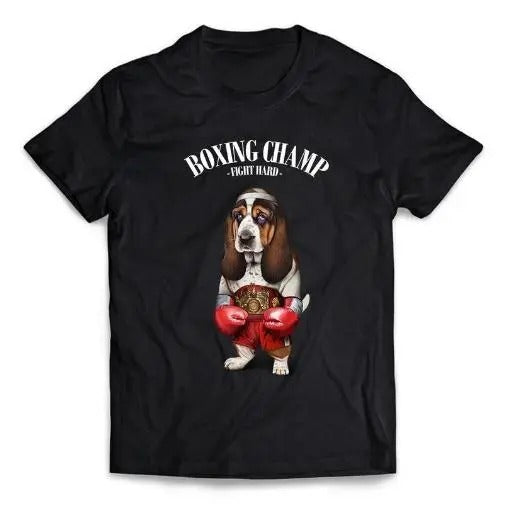 Basset Hound Dog Boxing Champion Fighter - Short-Sleeve Unisex T-Shirt Made in USA Hoodie, Sweatshirt | GrindPrints.com