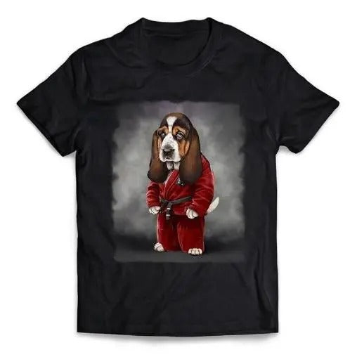 Basset Hound Dog Sensei in Japanese Judo and Karate Martial Art - Short-Sleeve Unisex, Men Made in USA T-Shirts, Hoodie,...