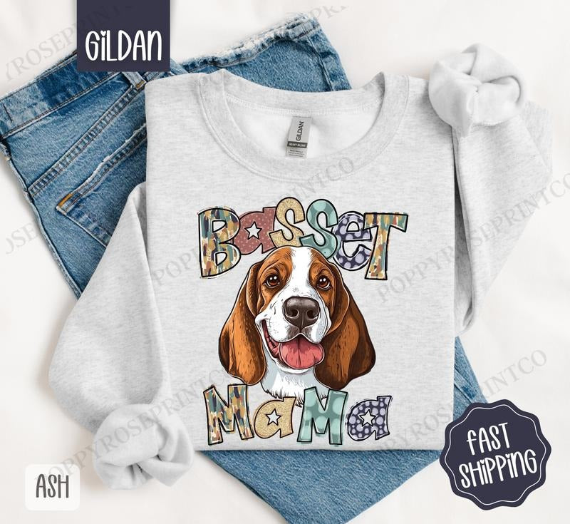 Basset Hound Mama Sweatshirt, Women's Crewneck, Cute Dog Mom Women's Sweatshirt T-Shirts, Hoodie | GrindPrints.com