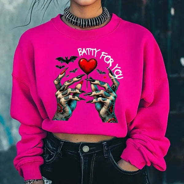 Batty for You Black or Heliconia Crewneck Sweatshirt, T Shirt, or Hoodie Pullover | Punk, Alt, Grunge, Goth, Skeleton...