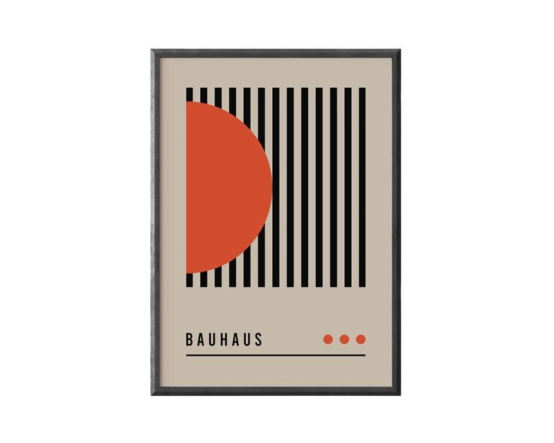 Bauhaus Poster Print, Beige Exhibition Poster, Mid Century Modern Art Decor, Orange Abstract Vintage Retro Wall Art,...