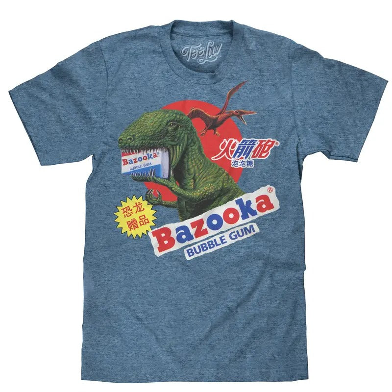 Bazooka Bubble Gum Dinosaur T-Shirt - Cabo Blue Hoodie, Sweatshirt | GrindPrints.com