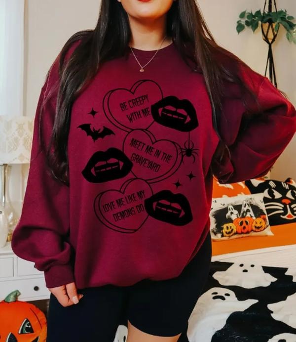 Be Creepy With Me Sweatshirt, Valentines sweatshirt, conversation heart shirt Hoodie | GrindPrints.com