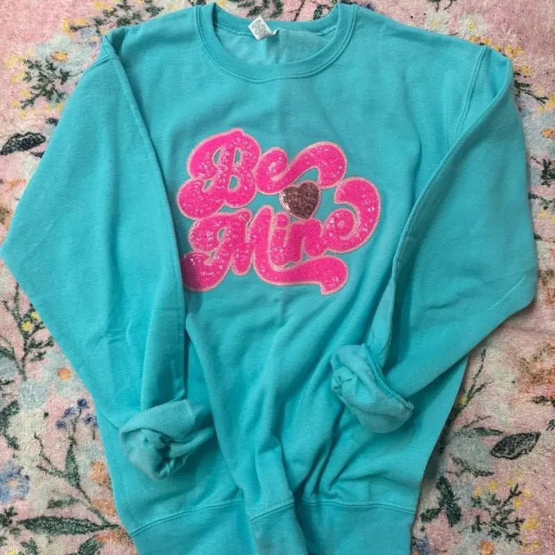 Be Mine Sequin Patch Sweatshirt | Valentine Patch Sweatshirt T-Shirts, Hoodie | GrindPrints.com