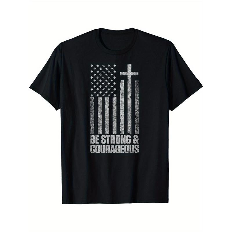 Be Strong and Courageous Men Women Christian American Flag T-Shirt made in usa Hoodie, Sweatshirt | GrindPrints.com