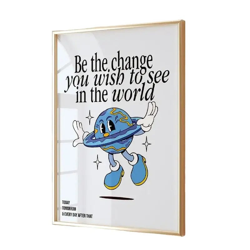 Be The Change You Wish To See In The World Poster, Retro Quote Wall Print, Retro Quote Wall Art, Motivational Print...