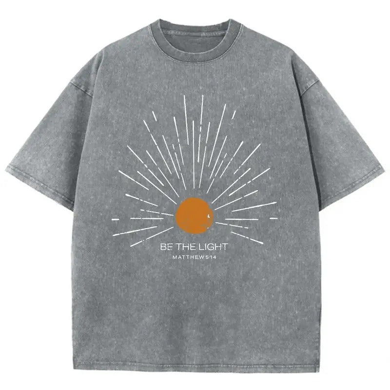 Be The Light Unisex Washed T-Shirt, Christian Jesus  Tshirts, Vintage 90s Graphic Tee Gift Cotton Top Womenswear, Mineral...
