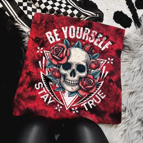 'Be Yourself, Stay True' Red & Black Tie Dye Crewneck Sweatshirt, T Shirt, or Hoodie Pullover | Punk Rocker, Alt, Grunge,...