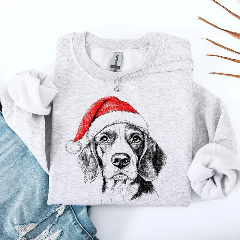 Beagle, Santa, Dog, Christmas, Dog Lover, Pet Sweatshirt, Crew Neck, Women's, Crewneck T-Shirts, Hoodie | GrindPrints.com