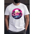 Beautiful Sunset With Building Silhouette Pattern Print Men's Casual Short Sleeve Round Neck T-Shirt, Breathable Trend...