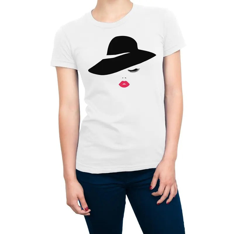 Beauty Hat Women's Casual Crewneck T-Shirt - White Cotton with Printed Design Hoodie, Sweatshirt | GrindPrints.com
