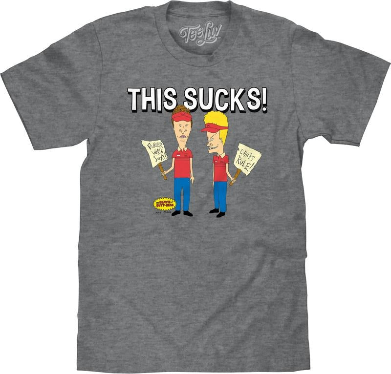 Beavis and Butthead This Sucks! T-Shirt - Graphite Gray Heather graphic tee Hoodie, Sweatshirt | GrindPrints.com