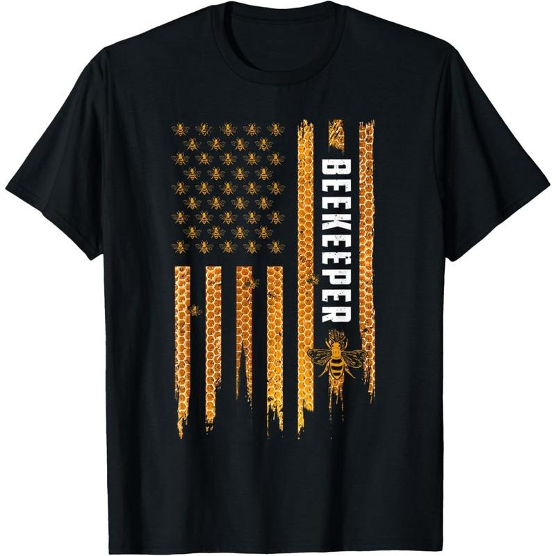 Beekeeping American Flag Honeycomb Honey Bees Beekeeper T-Shirt made in usa Hoodie, Sweatshirt | GrindPrints.com