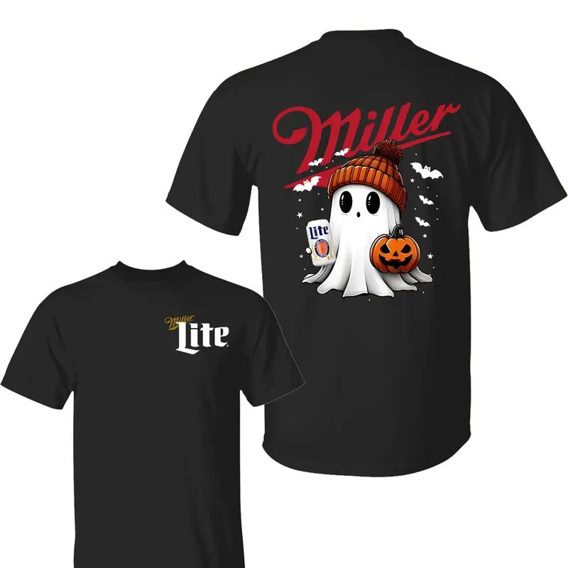 Beer Ghost Cute Pumpkin Halloween Shirt, Beer Tshirt, Unisex Classic Cotton Tee with 2 Sided Graphic Print in All Sizes,...
