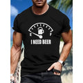 Beer Lover's Graphic Print T-Shirt - Soft Short Sleeve Crew Neck Tee for Men