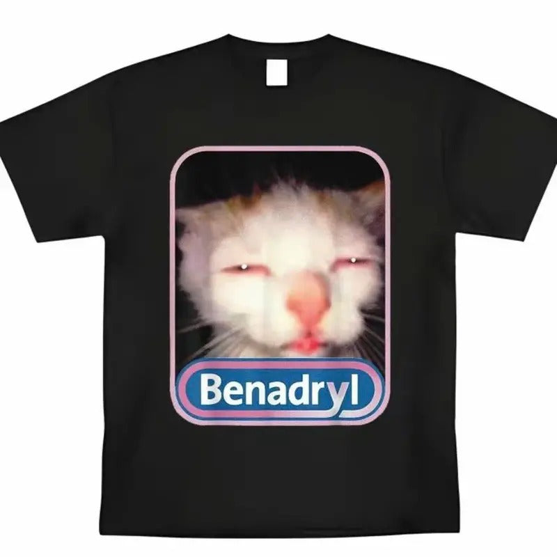 Benadryl Meme Cat Graphic Shirt, Funny Cat Cute Shirt, Casual Graphic Shirt, Gift for Men, Gift for Women Top Tshirt...