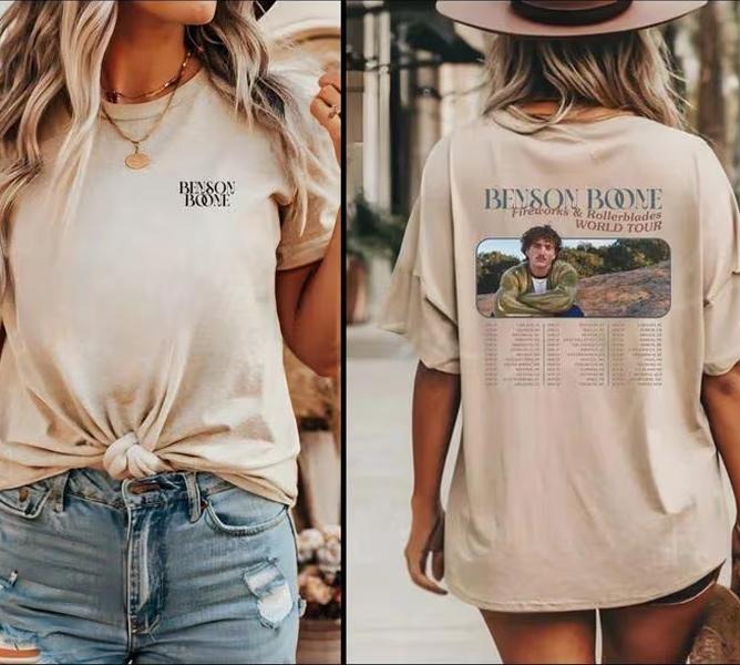 Benson Boone Concert Tee - Vintage 2024 World Tour - Shop Now! Cotton Fabric Hoodie, Sweatshirt | GrindPrints.com