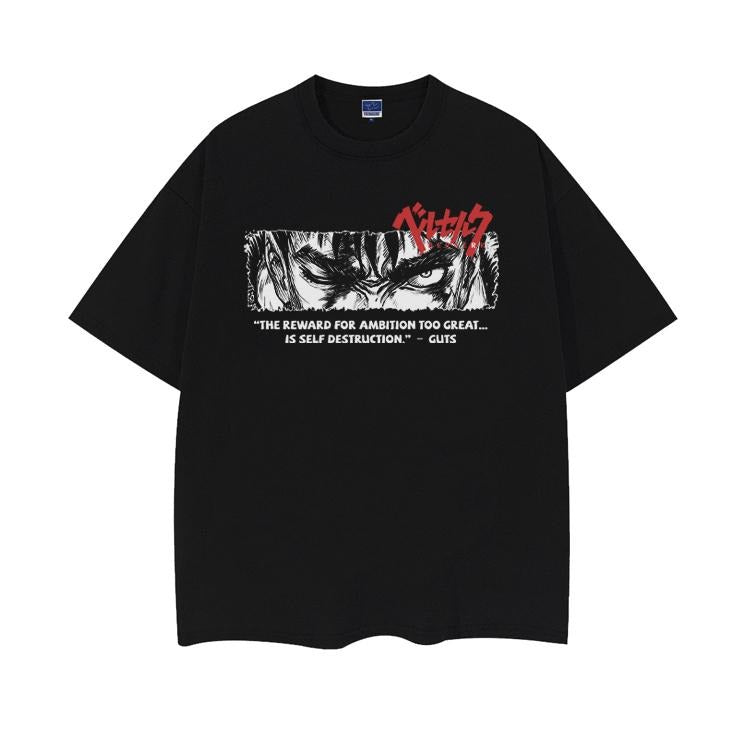 Berserk "Guts' Determined Gaze" Heavyweight Vintage Tee 100% Cotton OVERSIZED Anime T-shirt Crew Necks Men'S Top...