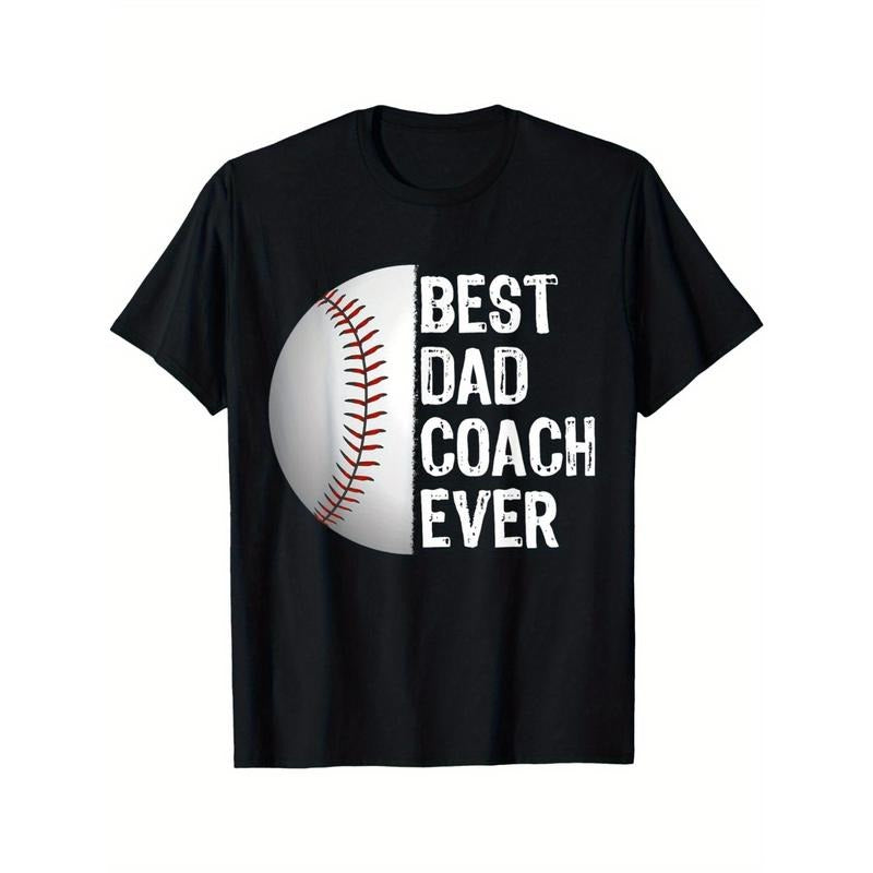 Best Dad Coach Ever Funny Baseball for Sport Lovers Men's Classic Patterned Pure Cotton Round Neck Short Sleeve Tee