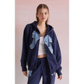 Beverly and Beck Women's Denim Bow Applique Zip Up Hoodie T-Shirts, Sweatshirt | GrindPrints.com