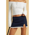 Beverly and Beck Women's Denim Slit Eyelet Mini Skort - Multicolor T-Shirts, Hoodie, Sweatshirt | GrindPrints.com