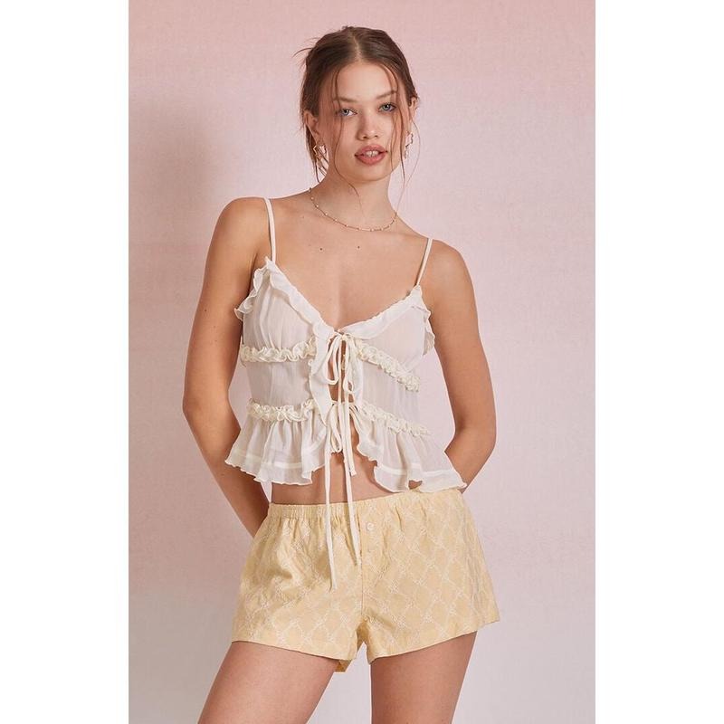 Beverly and Beck Women's Mariah Ruffle Tie Front Top T-Shirts, Hoodie, Sweatshirt | GrindPrints.com