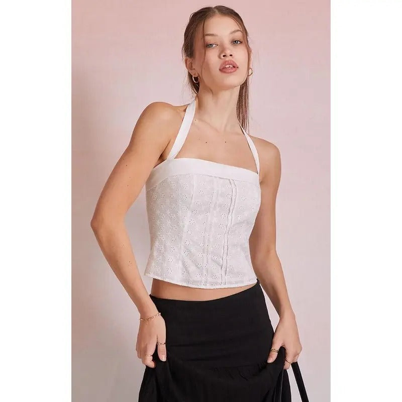 Beverly and Beck Women's Sophia Eyelet Halter Top T-Shirts, Hoodie, Sweatshirt | GrindPrints.com