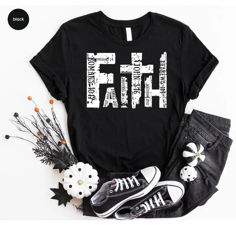 Bible Verse Unisex T-Shirt, Religious Outfit Retro Faith T-Shirt, Christian Cross Genderneutral Adult Graphic Tees Fabric...
