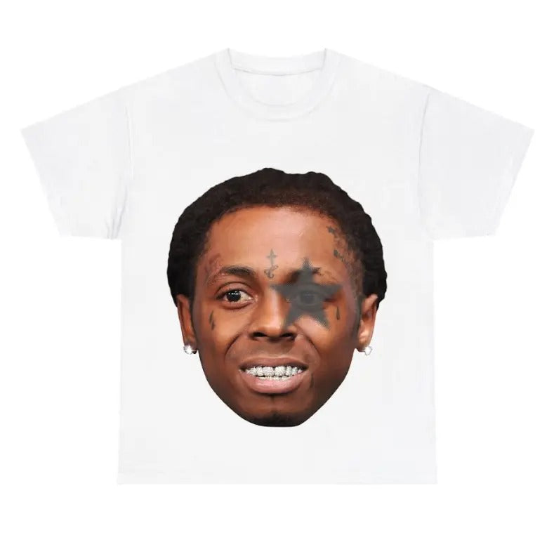 Big Face Lil Wayne Grey Star White Tee Hoodie, Sweatshirt | GrindPrints.com