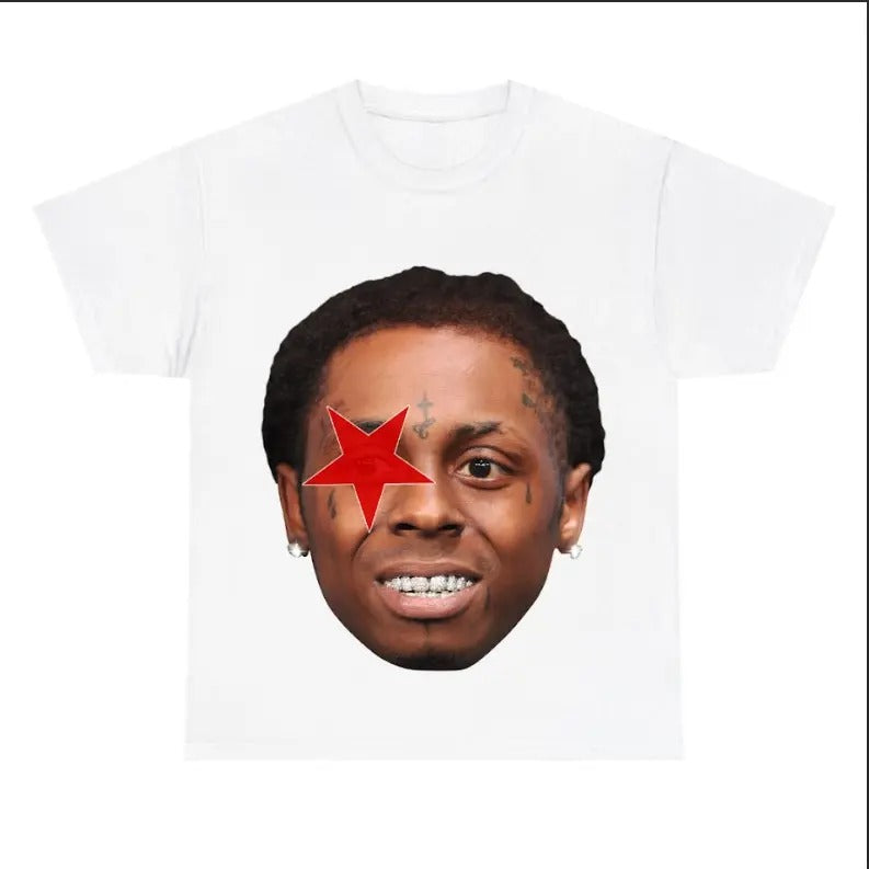 Big Face Lil Wayne Red Star White Tee Classic Unisex Hoodie, Sweatshirt | GrindPrints.com