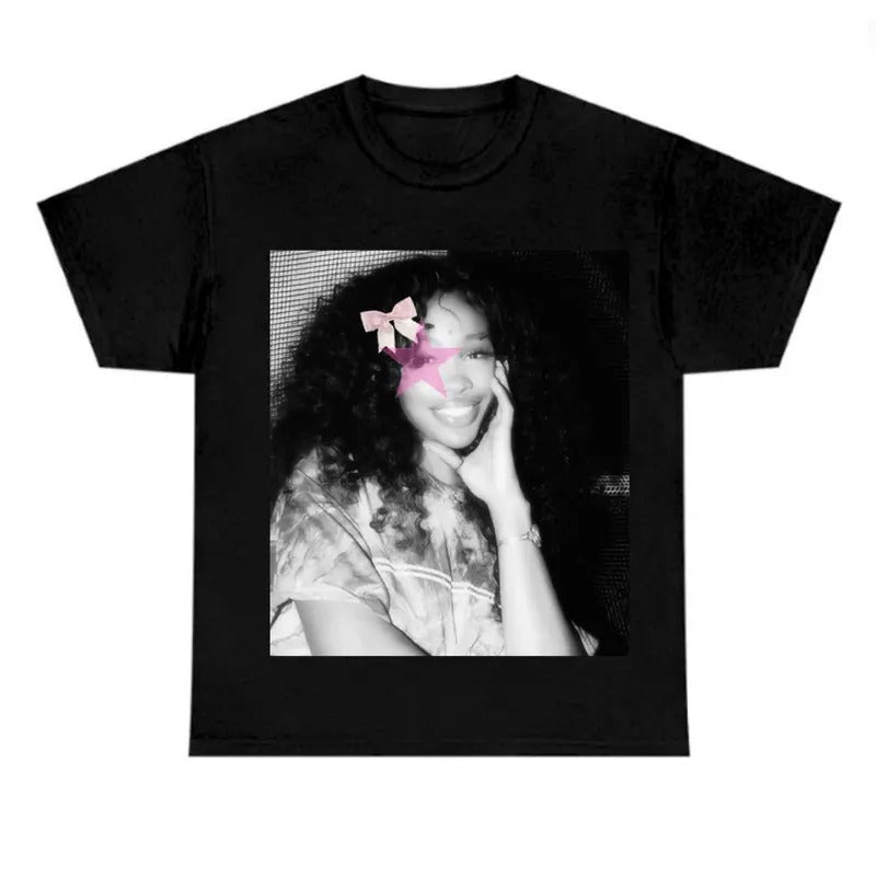 Big Face Pink Star SZA Black Shirt Cotton Fabric Hoodie, Sweatshirt | GrindPrints.com