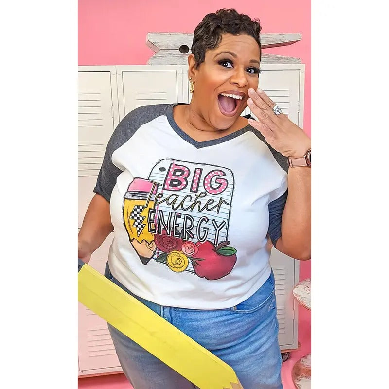 Big Teacher Energy Graphic V-Neck T-Shirts, Hoodie, Sweatshirt | GrindPrints.com