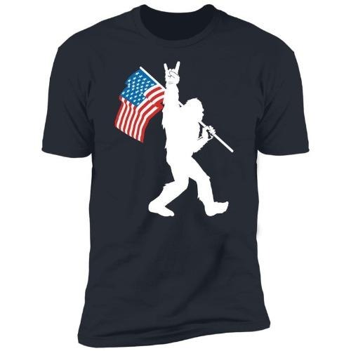 Bigfoot Rock and Roll American Flag Short Sleeve T-Shirt made in usa Hoodie, Sweatshirt | GrindPrints.com