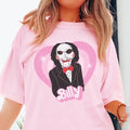 Billy doll tshirt, horror movie doll tshirt, funny Halloween graphic tee, pink spooky shirt, retro aesthetic, scary...