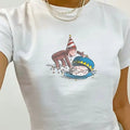 Birthday Girl Retro Cake Cartoon Tshirt - Baby Tee, Coquette Y2k 90s Clothing