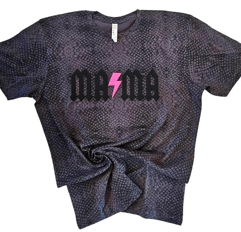 Black & Pink Puff "Lightning" MAMA Adult Black Reptile T-Shirt Womenswear Hoodie, Sweatshirt | GrindPrints.com