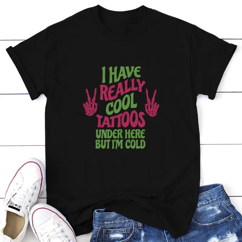 Really Cool Tattoos Under Here Apparel, Proudly Printed In The USA, Tee,  Gray / White / Blue / Black #sassy #cute...