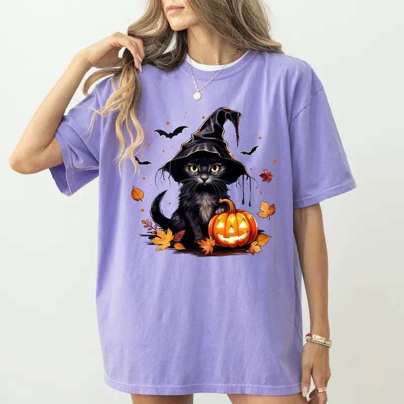 Black Cat Comfort Colors Shirt, Jack O Lantern Pumpkin Graphic Tee, Spooky Season Unhinged Shirt, Spooky Vibes Shirt, Cat...
