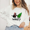 Black Cat Gift Pushing Christmas Tree Over Cat What? Funny Sweater Casual Street Style Fleece Crewneck Pullover...