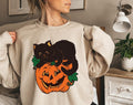 Black Cat Pumpkin Sweatshirt, Fall Sweatshirt, Halloween Sweatshirt, Black Cat Halloween Hoodies, Vintage Halloween...