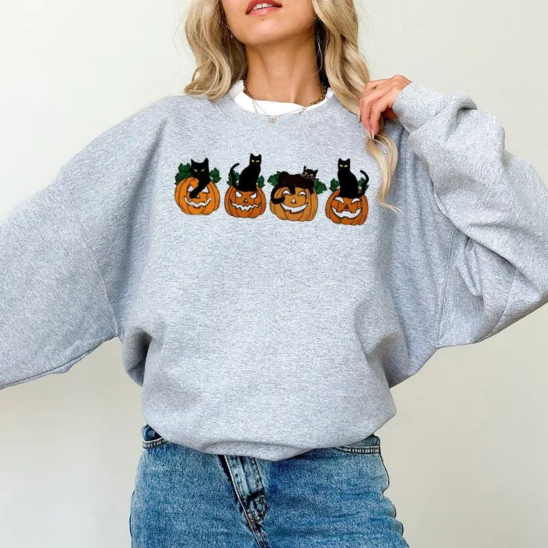 Black Cat Pumpkin Sweatshirt, Ghost Cat Halloween Shirt, Halloween Sweatshirt, Ghost Shirt, Cat Lover Halloween Gift...