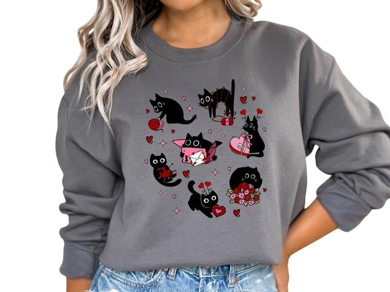 Black Cat Valentine Women's Top & Sweatshirt T-Shirts, Hoodie | GrindPrints.com